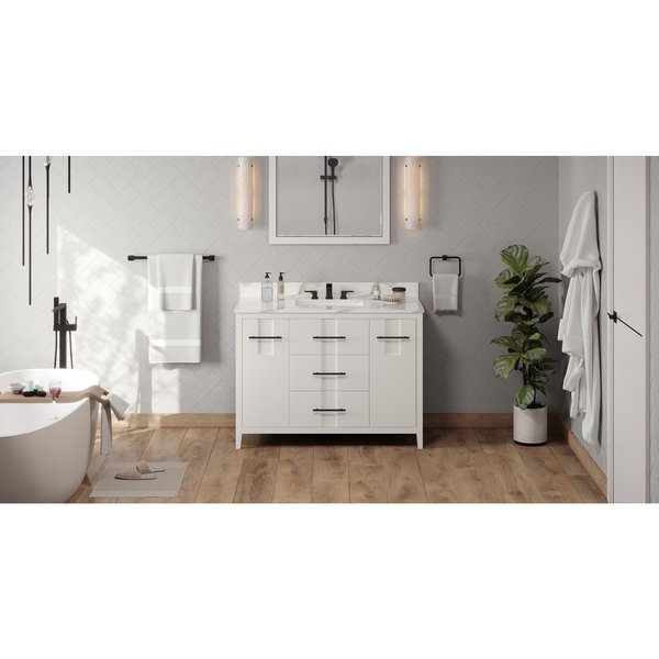 Jeffrey Alexander 48In. White Katara Vanity, Calacatta Vienna Quartz Vanity Top, Undermount Rectangle Bowl VKITKAT48WHCQR